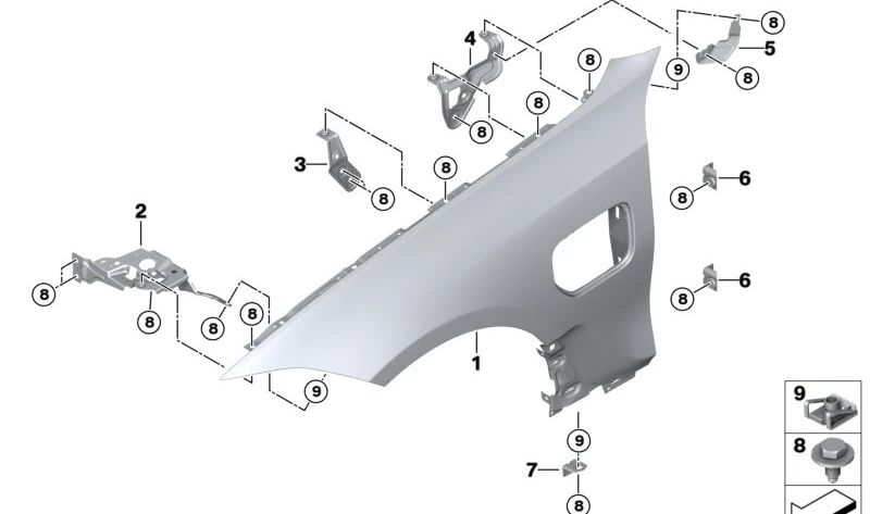 Suporte lateral dianteiro esquerdo OEM 41008494433 para BMW G20, G21, G28. BMW originais.