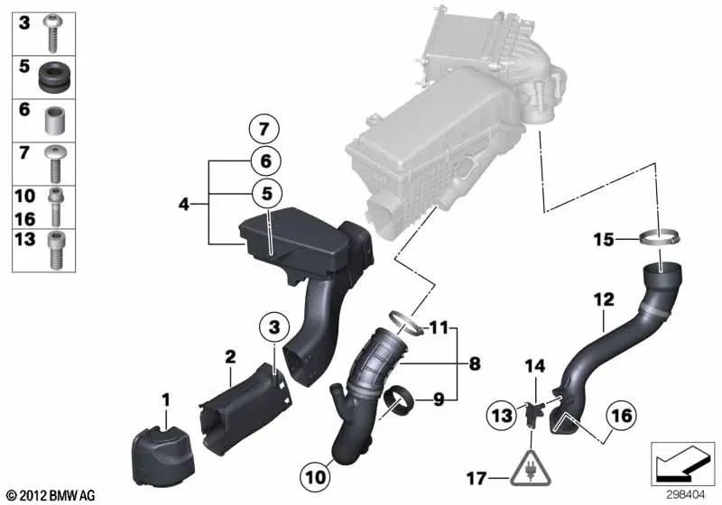 Conducto de aire para BMW F01, F01N, F02, F02N (OEM 13717566378). Original BMW