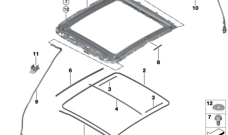 Junta de canal de agua OEM 54107933441 para BMW F40, F39. Original BMW.