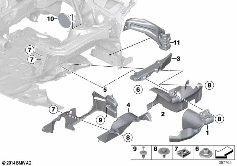 Rechte obere Lenkmechanismusabdeckung für BMW F30, F31, F34, F32, F33, F36 (OEM 51757274856). Original BMW