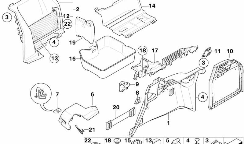 Left elastic band for BMW E91, E91N (OEM 51476989327). Original BMW.