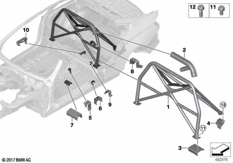 Rechts außen grundierter Beckengurthalter für BMW F82 (OEM 41008072162). Original BMW.