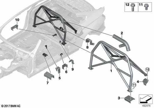 Porta cinturón de pelvis imprimado exterior derecho para BMW F82 (OEM 41008072162). Original BMW.