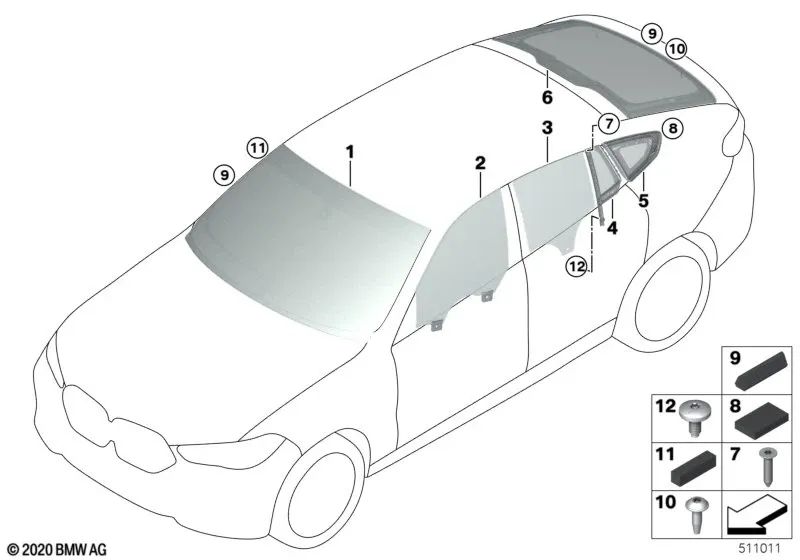 Cristal lateral fijo puerta trasera derecha para BMW X6 F96, G06 (OEM 51357487476). Original BMW.