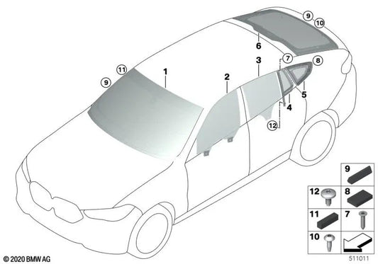 Festes Seitenglas rechte Hintertür für BMW X6 F96, G06 (OEM 51357487476). Original BMW.