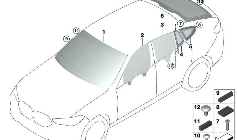 Cristal ventanilla puerta trasera izquierda OEM 51357474643 para BMW G06, F96. Original BMW.