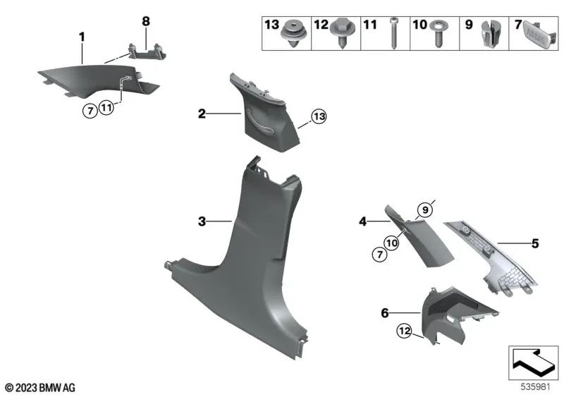 Lower Right B Column Cover for BMW G26 (OEM 51439871096). Genuine BMW