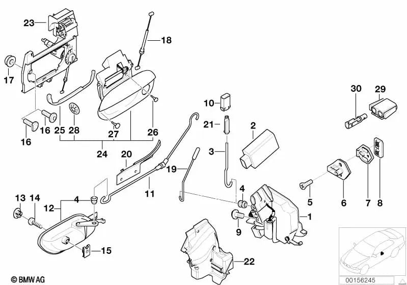 Manilla de puerta iluminada exterior izquierda para BMW Serie 7 E38 (OEM 51218240411). Original BMW