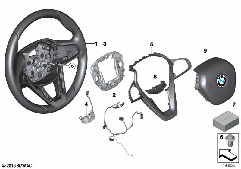 Leather Sport Steering Wheel with Shift Paddles for BMW G30 G31 6 Series G32 7 Series G11N G12N (OEM 32306866469). Original BMW.