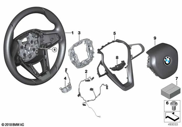 Volante deportivo de cuero con paletas de cambio para BMW G30, G31 Serie 6 G32 Serie 7 G11N, G12N (OEM 32306866469). Original BMW.