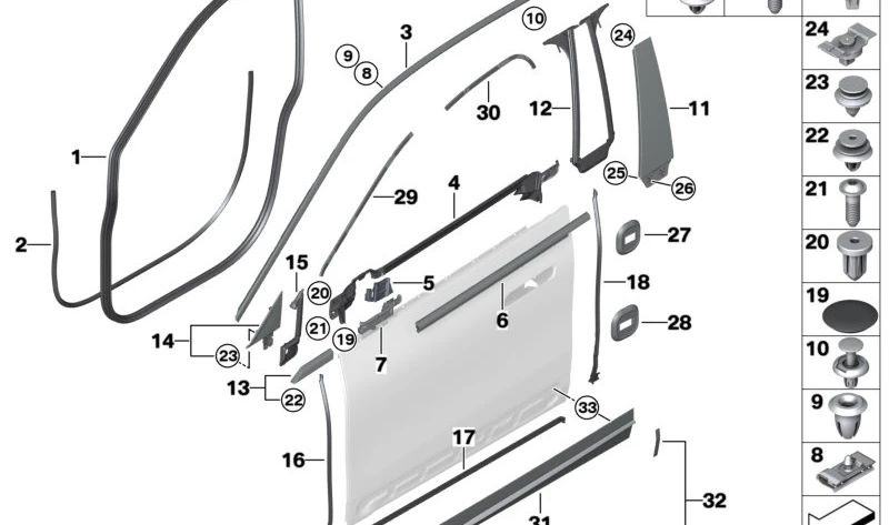 Embels Embelliar Front Door OEM 51335A3D562 pour BMW G20, G21. BMW d'origine.