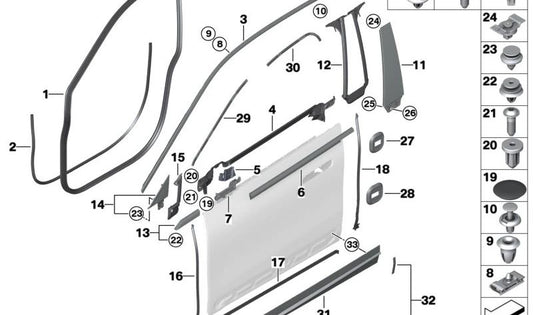 Cubierta de bisagra pilar B superior para BMW I20 (OEM 51337932137). Original BMW.