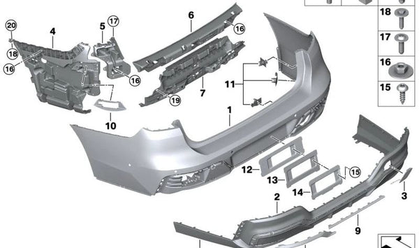 Soporte paragolpes esquina trasera izquierda para BMW G70 (OEM 51129464131). Original BMW