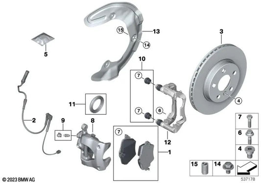 Portapinzas de freno delantero para BMW U06, U11 (OEM 34108847196). Original BMW