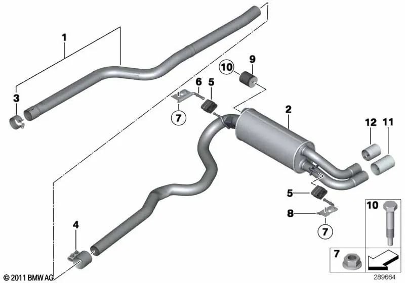 Rear silencer for BMW 3 Series F34 (OEM 18308571887). Genuine BMW.