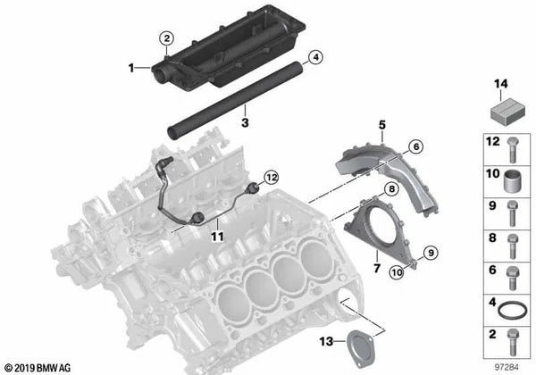 Juego de juntas para cárter sin amianto para BMW X5 E70 (OEM 11112349047). Original BMW