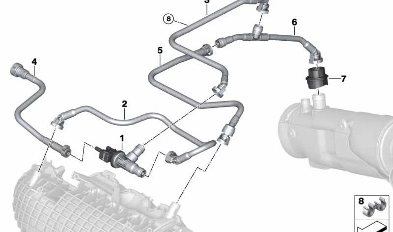 Bomba de vacío con tubería trasera OEM 13908623943 para BMW I12 (i8). Original BMW.