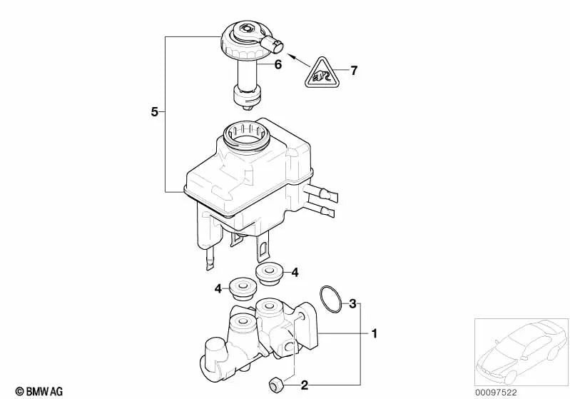 Cilindro maestro del freno para BMW Serie 7 E65, E66 (OEM 34336785926). Original BMW.