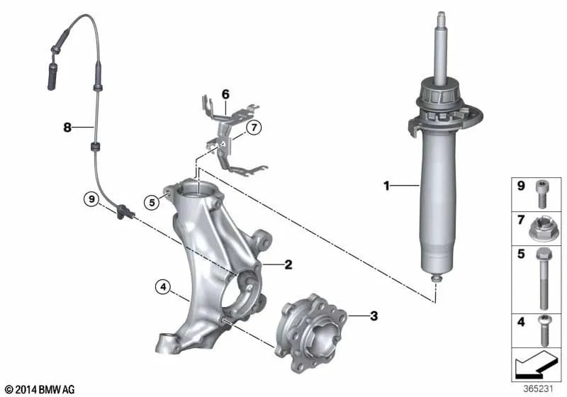 Amortiguador delantero izquierdo para BMW Serie 3 F80, F80N, Serie 4 F82, F82N (OEM 31312284785). Original BMW.