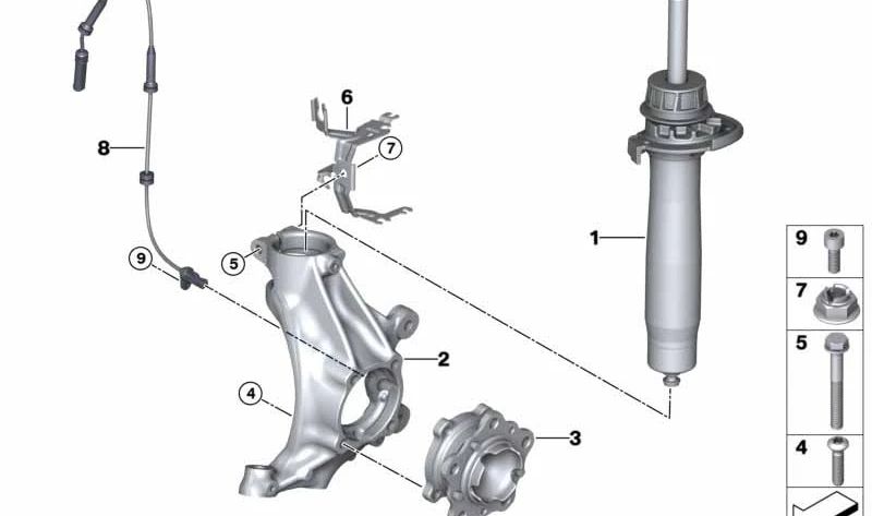 Amortiguador delantero derecho OEM 31312289536 para BMW F87 (M2). Original BMW.