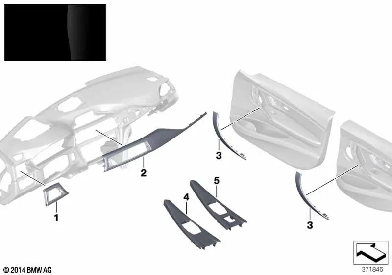 Holzleiste für die linke Instrumententafel für BMW 3er F30, F31, F34, F80, 4er F32, F33, F36, F82, F83 (OEM 51457985016). Original BMW