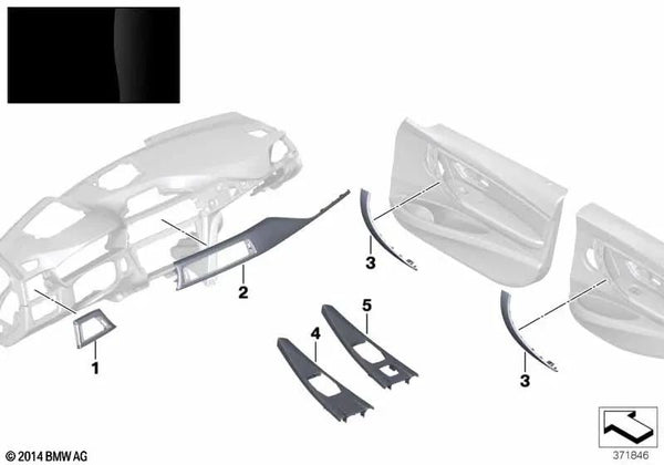 Moldura de Madera del Panel de Instrumentos Izquierda para BMW Serie 3 F30, F31, F34, F80, Serie 4 F32, F33, F36, F82, F83 (OEM 51457985016). Original BMW