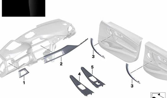 Center Console Decorative Cover for BMW 3 Series F30, F31, F34, F80, 4 Series F32, F33, F36, F82 (OEM 51167985001). Original BMW