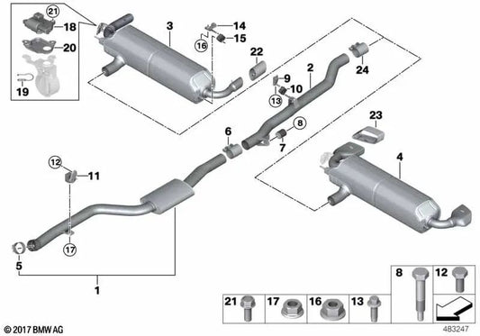 Silenciador delantero para BMW Serie 5 G30, G30N, G31, G31N (OEM 18308652308). Original BMW