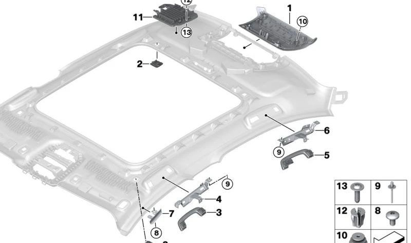 Carcasa del Micrófono para BMW F40, F70, F44, G42, G87, U06, G20, G21, G80, G81, G22, G26, G82, F90, G30, G38, G60, G11N, G12N, F92, F93, G15, G16, I20, U11, U12, U10, F97, G01, G08, G45, G02, G05, G18, G06, G07, G09 (OEM 51447495572). Original BMW