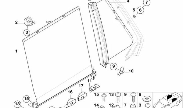 Gancho Persiana Solar Fija para BMW E39 (OEM 51168238578). Original BMW