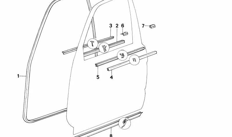 Sello de puerta delantero derecho para BMW E34 (OEM 51219061484). Original BMW