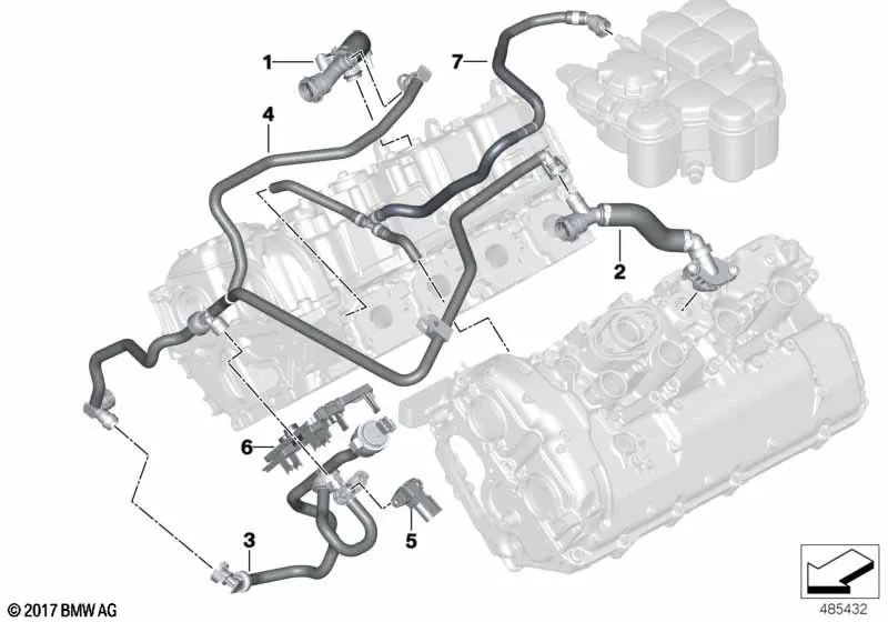 Tubo de Desaireación del Refrigerante para BMW Serie 5 F90, Serie 8 F91, F92, F93, X5 F95, X6 F96 (OEM 11537852350). Original BMW.