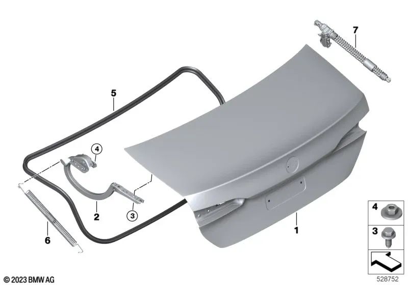 Rechter Heckklappen-Spindelantrieb für BMW 5er G60 (OEM 51245A01518). Original BMW