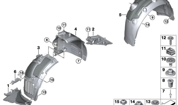 Cubierta de paso de rueda delantero izquierdo OEM 51719850639 para BMW G60, G61. Original BMW.