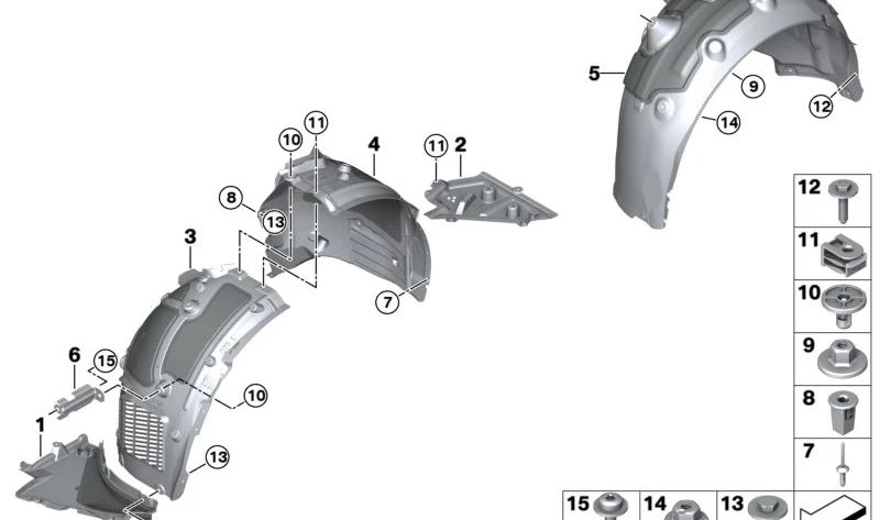 Protector interior del paso de rueda trasero izquierdo OEM 51719881679 para BMW (Modelos compatibles: E46 Touring). Original BMW