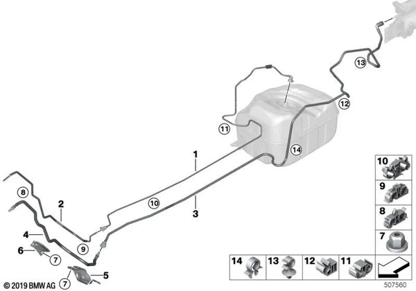 Línea de suministro de combustible para BMW F45, F45N, F48N, F39 y MINI F60, F60N (OEM 16127348731). Original BMW