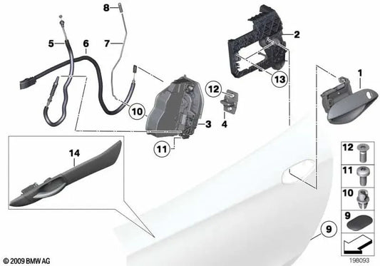 Abridor de puerta satinado plata izquierda para BMW Z4 E89 (OEM 51419167017). Original BMW