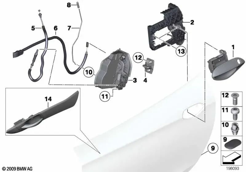 Varilla de accionamiento puerta delantera derecha para BMW Z4 E89 (OEM 51217192378). Original BMW.