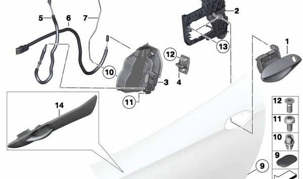 Tirador de puerta plata satinada izquierdo para BMW Z4 E89 (OEM 51419167025). Original BMW.