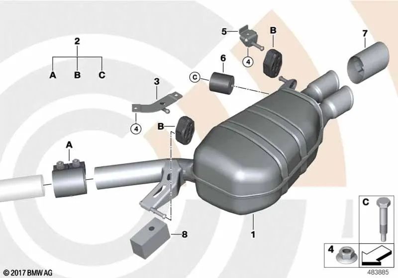 Rear silencer for BMW F10, F11 (OEM 18308508187). Original BMW