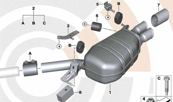 Plaqueta de fijación izquierda para BMW Serie 5 F07, F10, F11, F18, Serie 7 F01, F02 (OEM 18207590547). Original BMW