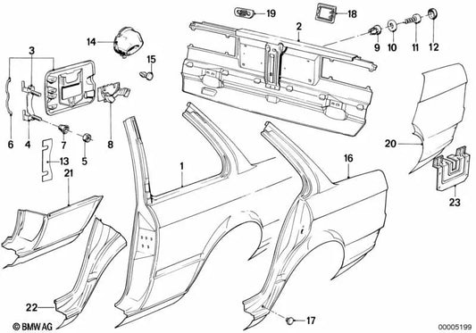 Rear Right Side Wall Part for BMW E30 (OEM 41351961528). Original BMW