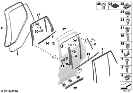 Guía de ventana puerta trasera izquierda para BMW G01 (OEM 51357388835). Original BMW