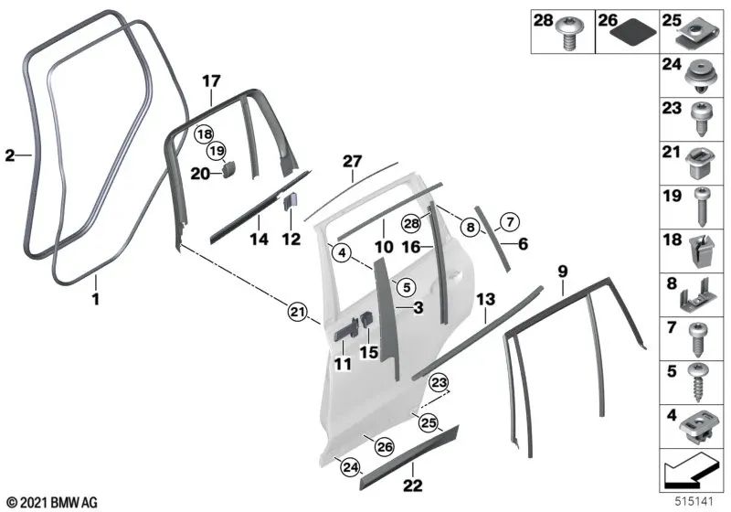 Moldura de puerta trasera izquierda para BMW X3 G01 (OEM 51138499215). Original BMW.