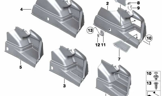 Revestimiento del paso de rueda en maletero derecho OEM 51479113342 para BMW F01, F02, F04. Original BMW.