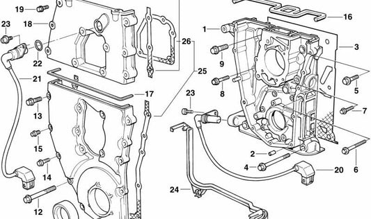 Sealing cover with oil pump for BMW E36, E46, E34 (OEM 11141739525). Original BMW.