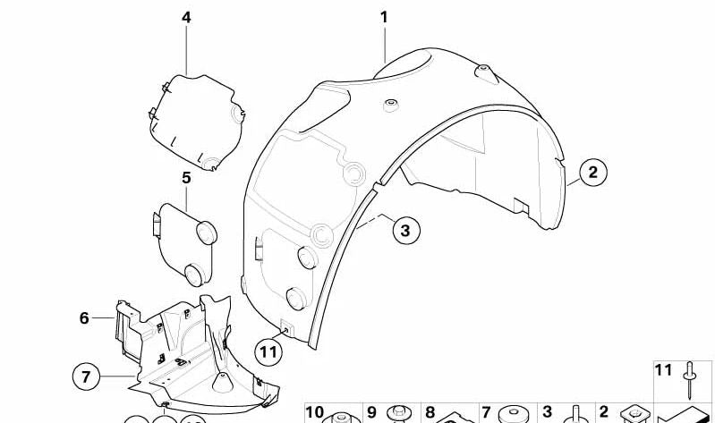 Protector de paso de rueda delantero derecho OEM 51717012728 para BMW Z4 E85, E86. Original BMW.