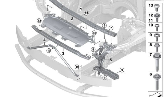 Upper front connection for BMW 5 Series G60, G61, G68, G90, 7 Series G70 (OEM 51649464024). Original BMW