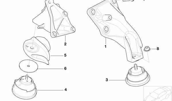 Soporte de motor derecho para BMW Serie 3 E46, Z4 E85 (OEM 22116769142). Original BMW.