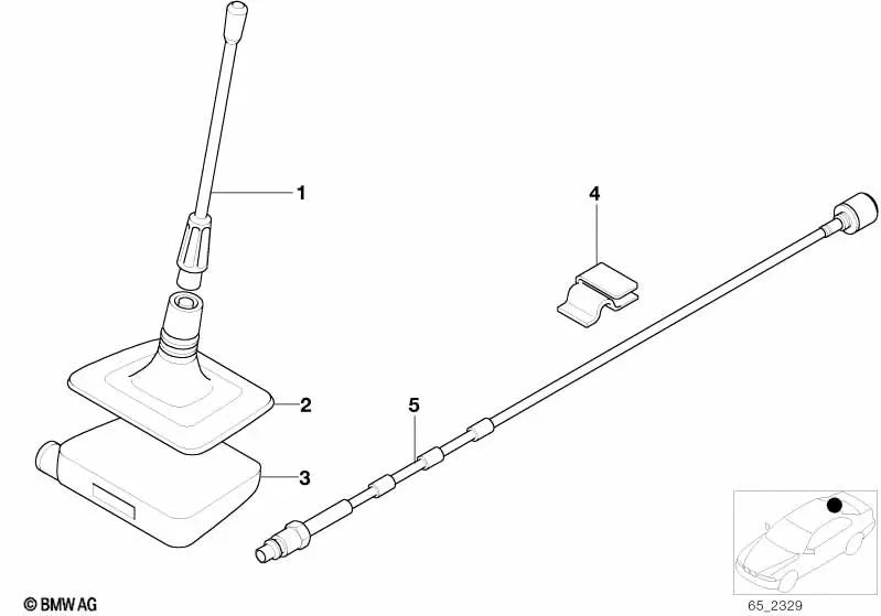 Rear window phone stand antenna for BMW E39 (OEM 84506907304). Original BMW